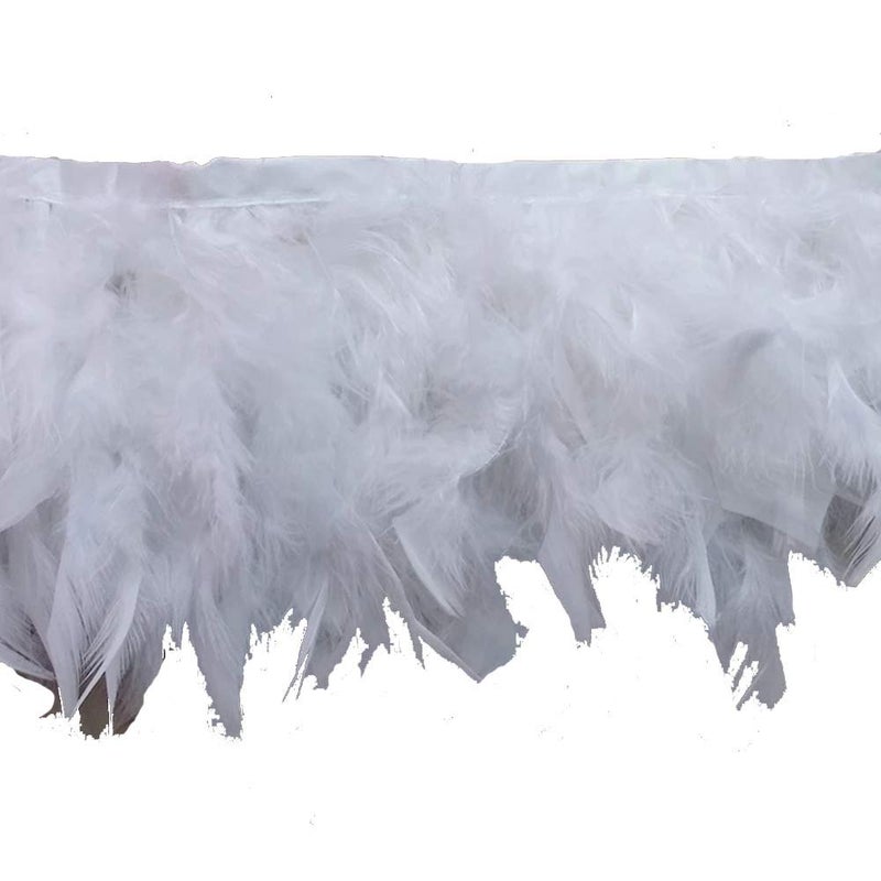 KOLIGHT Pack of 2 Yards Natural Dyed Turkey Flakes Feathers 4~6inch Fringe Trim DIY Dress Crafts Costumes Decoration (White) - Image 1
